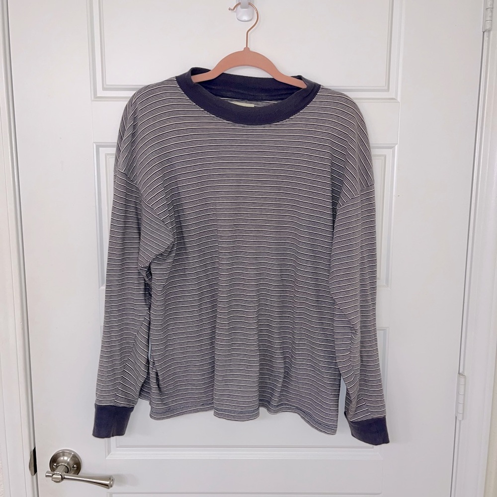 Purple and white striped long sleeve t-shirt